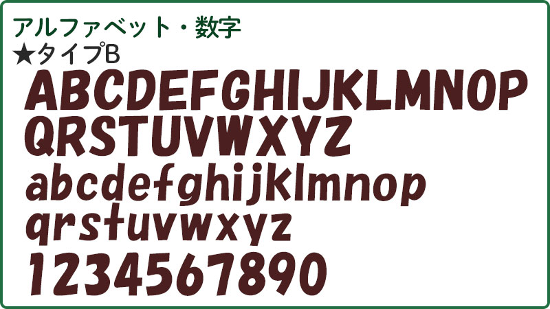 アルファベット、数字の文字の種類
角あり、個性的な文字